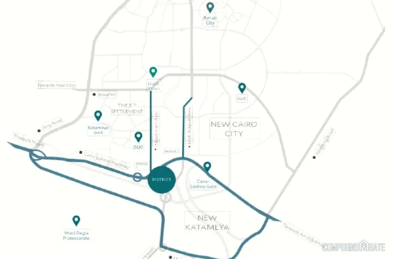 أين يقع كمبوند ديستريكت 5 بالضبط؟ District 5 New Cairo Location