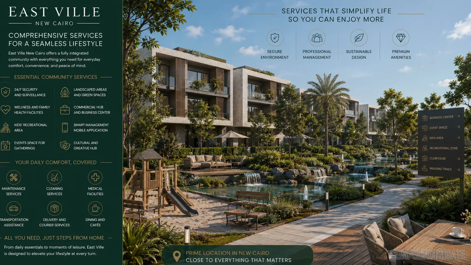 خدمات ومرافق كمبوند ايست فيل East Ville Services New Cairo