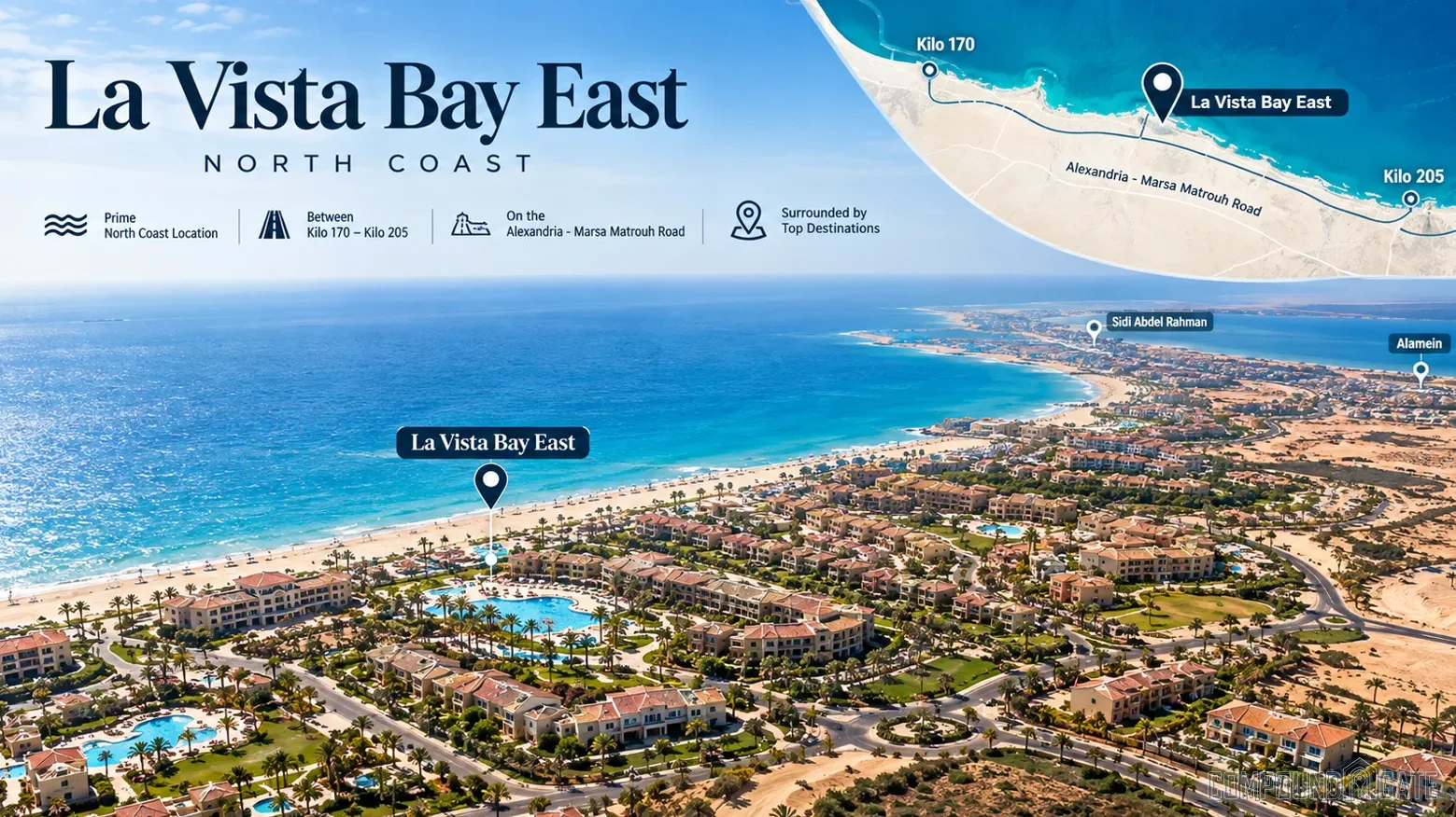 أين تقع قرية لافيستا باي ايست بالضبط؟ La Vista Bay East North Coast Location