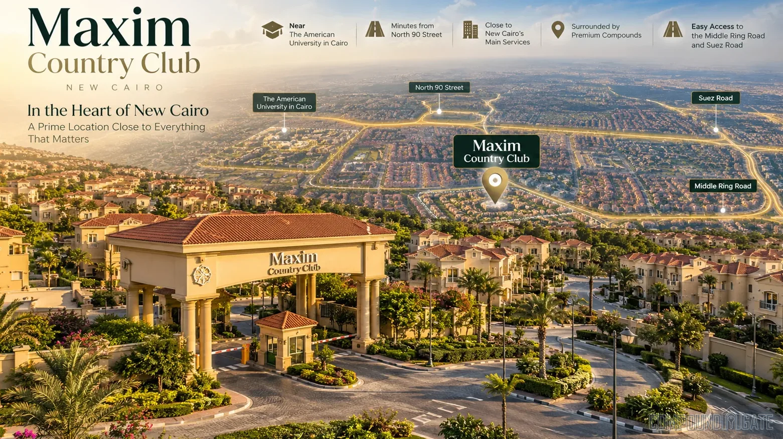 أين يقع كمبوند مكسيم كنترى كلوب هاوس بالضبط؟ Maxim Country Clubhouse New Cairo Location