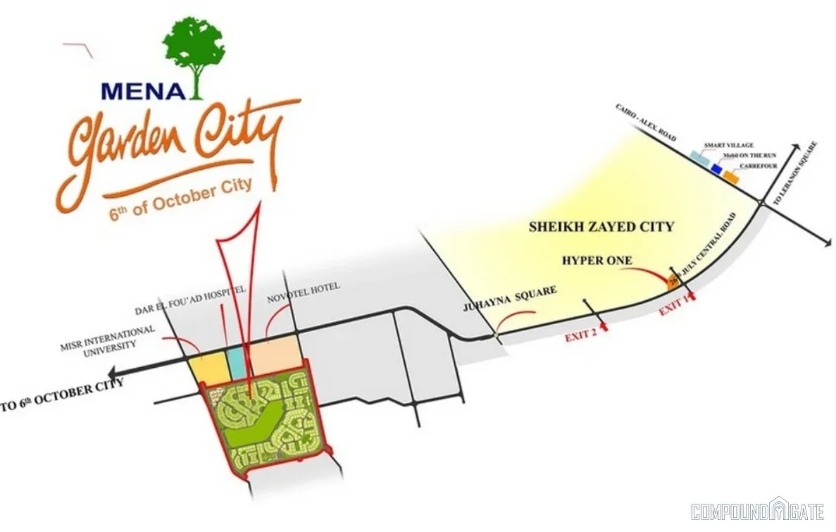 موقع كمبوند مينا جاردن سيتي في 6 أكتوبر Mena Garden City Location October