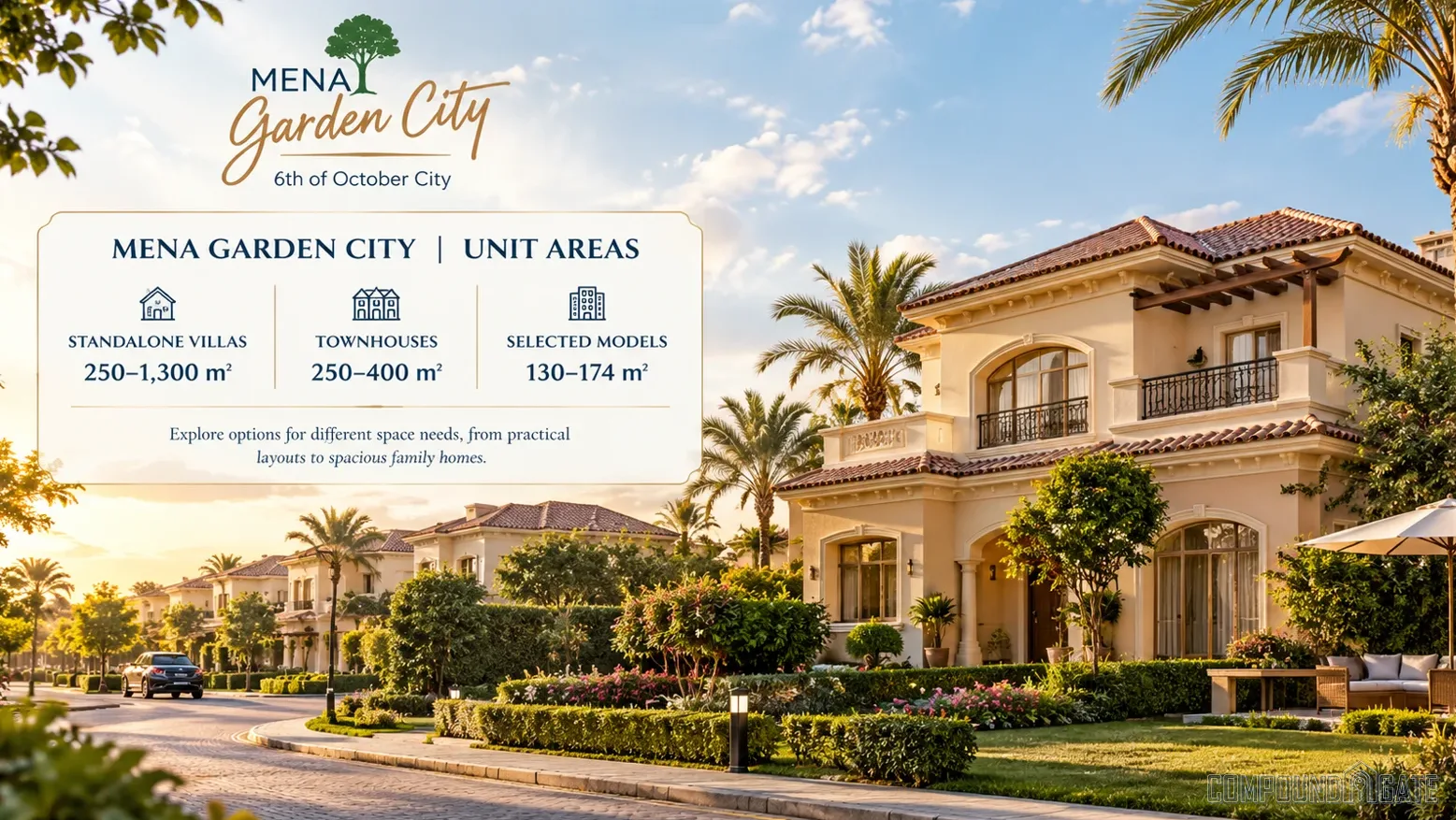 المساحات والوحدات في كمبوند مينا جاردن سيتي 6 اكتوبر Mena Garden City Unit Areas