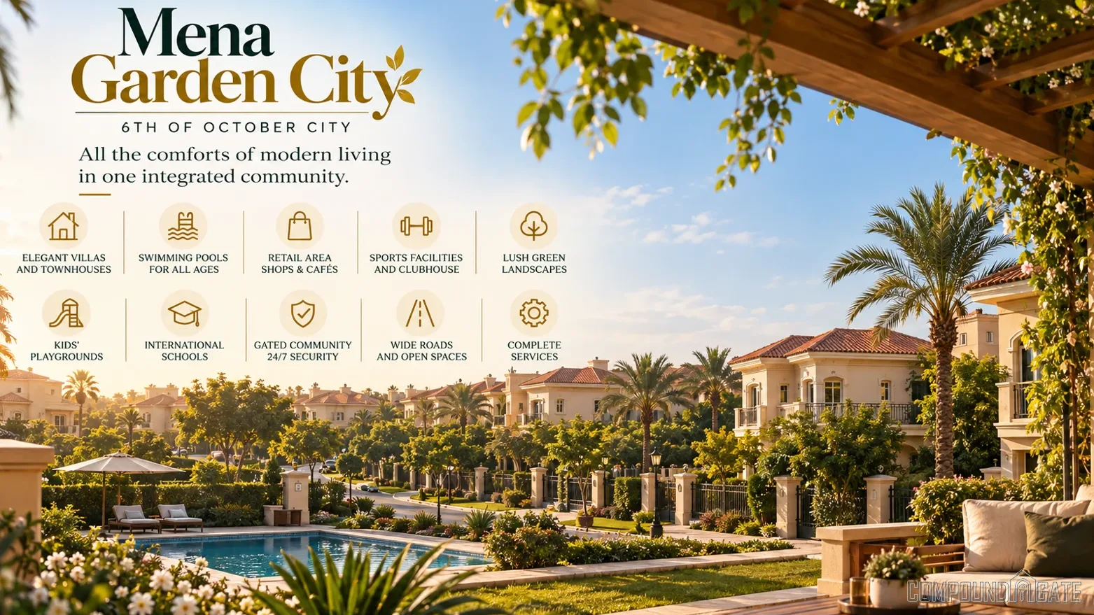 خدمات ومرافق كمبوند مينا جاردن سيتي 6 اكتوبر Mena Garden City Services