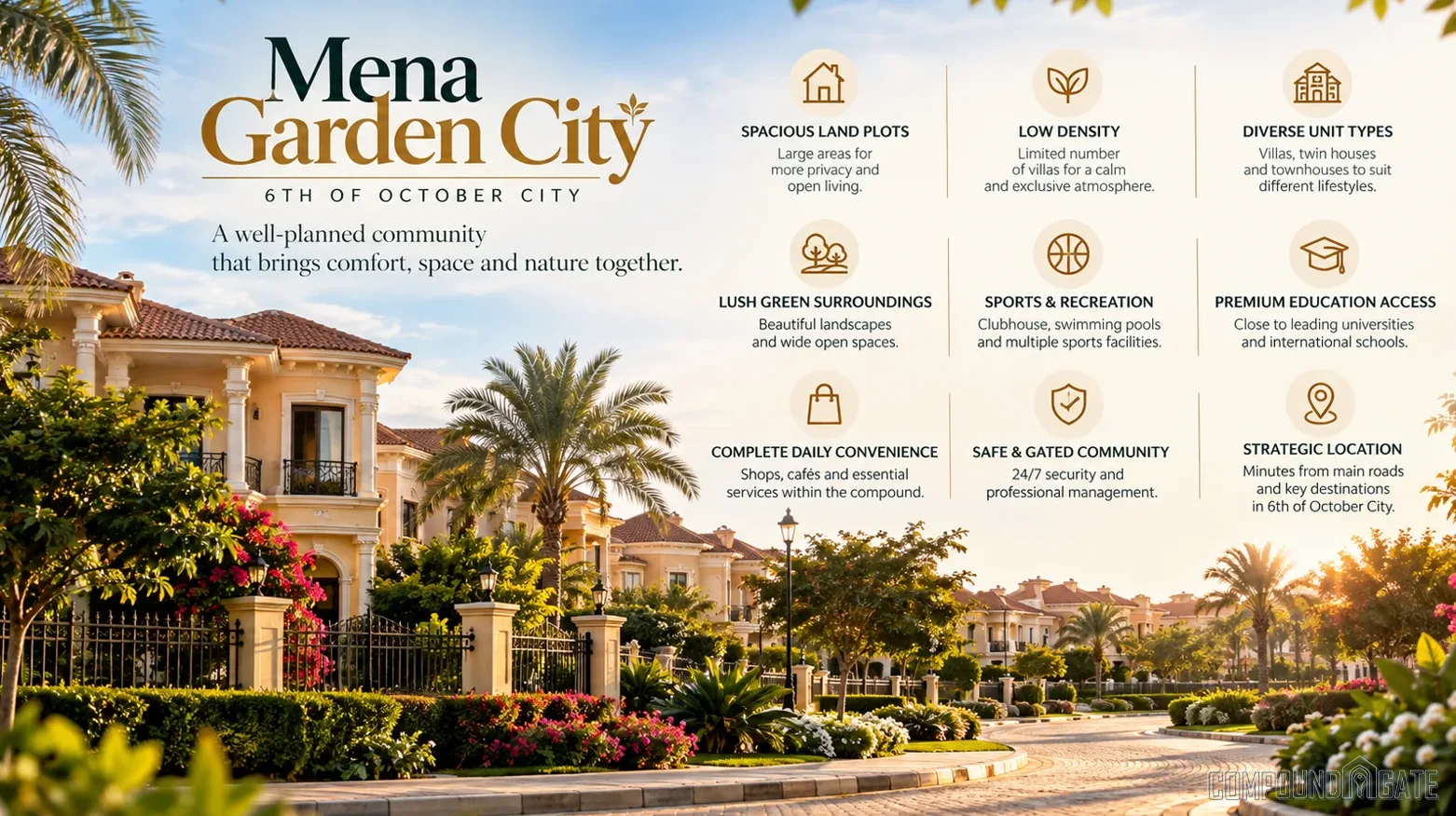 مميزات كمبوند مينا جاردن سيتي 6 اكتوبر Mena Garden City Features