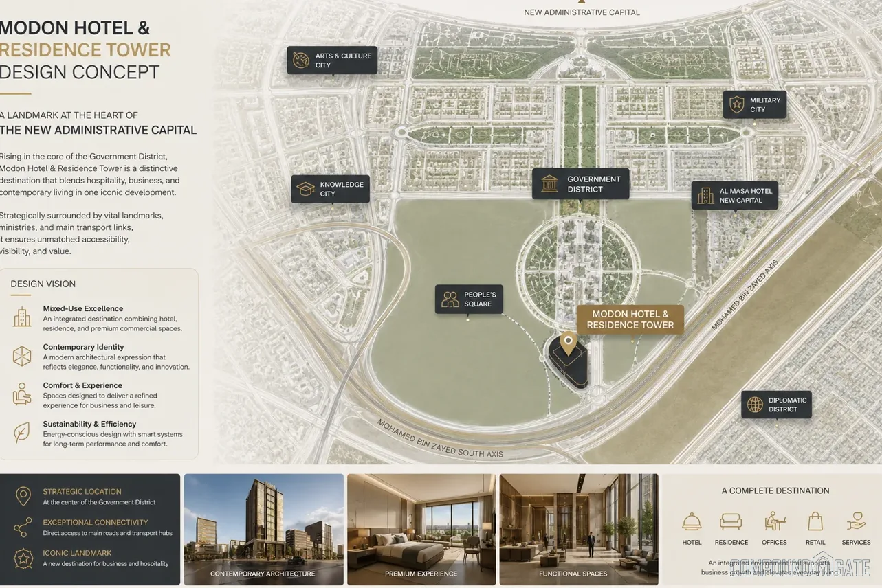 تصميم فندق مدن ريزيدنس تاور العاصمة الإدارية Modon Hotel & Residence Tower Design