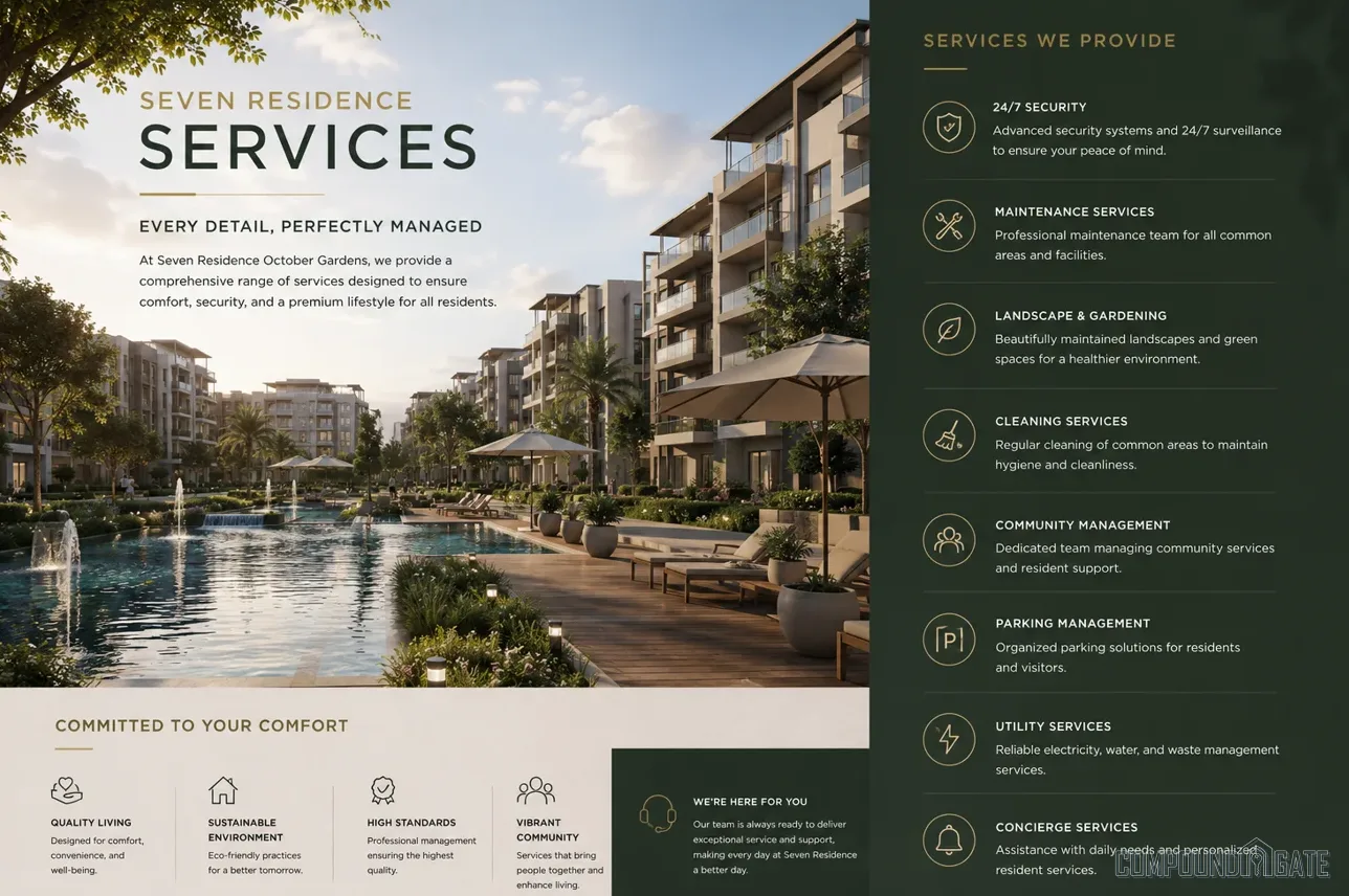 خدمات ومرافق كمبوند سيفين ريزيدنس Seven Residence Services 6th of October