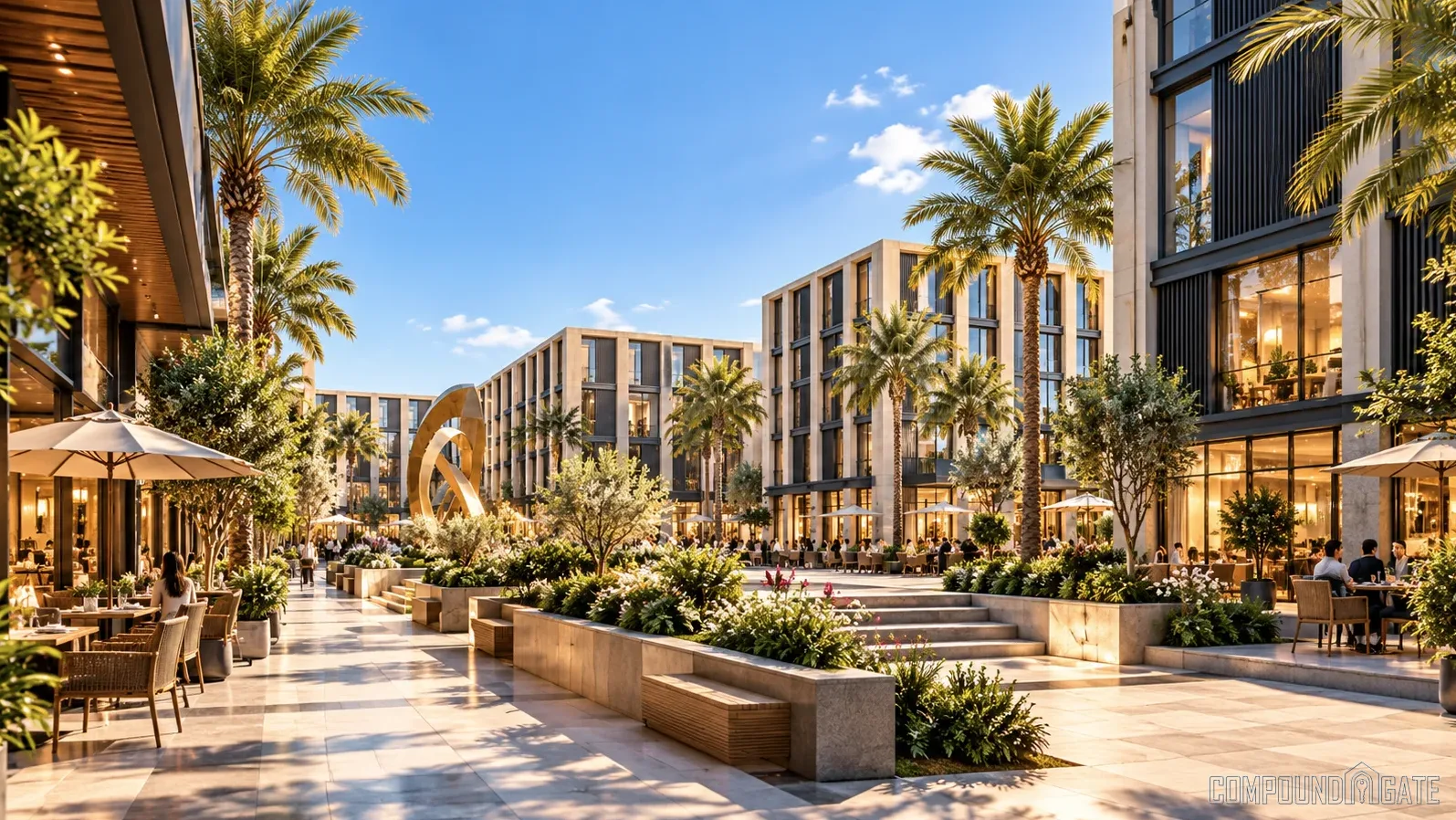 ما هي أنواع الوحدات والمساحات في المنطقة التجارية هاب تاون Haptown Business District؟